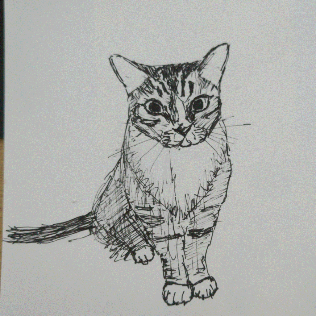 a cat sketched in fineliner