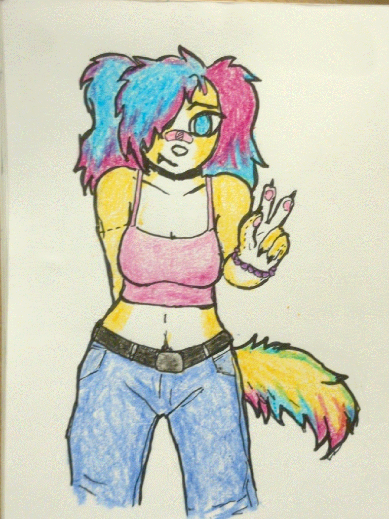 rabbit furry with split-dyed cyan and magenta hair