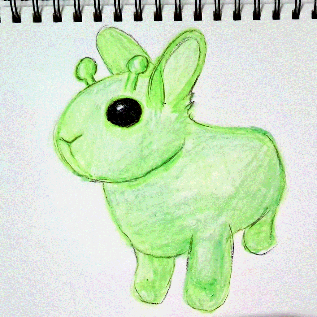 an alien rabbit, green with antennae