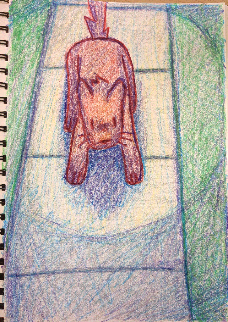 friendly dog lit by a street lamp at night