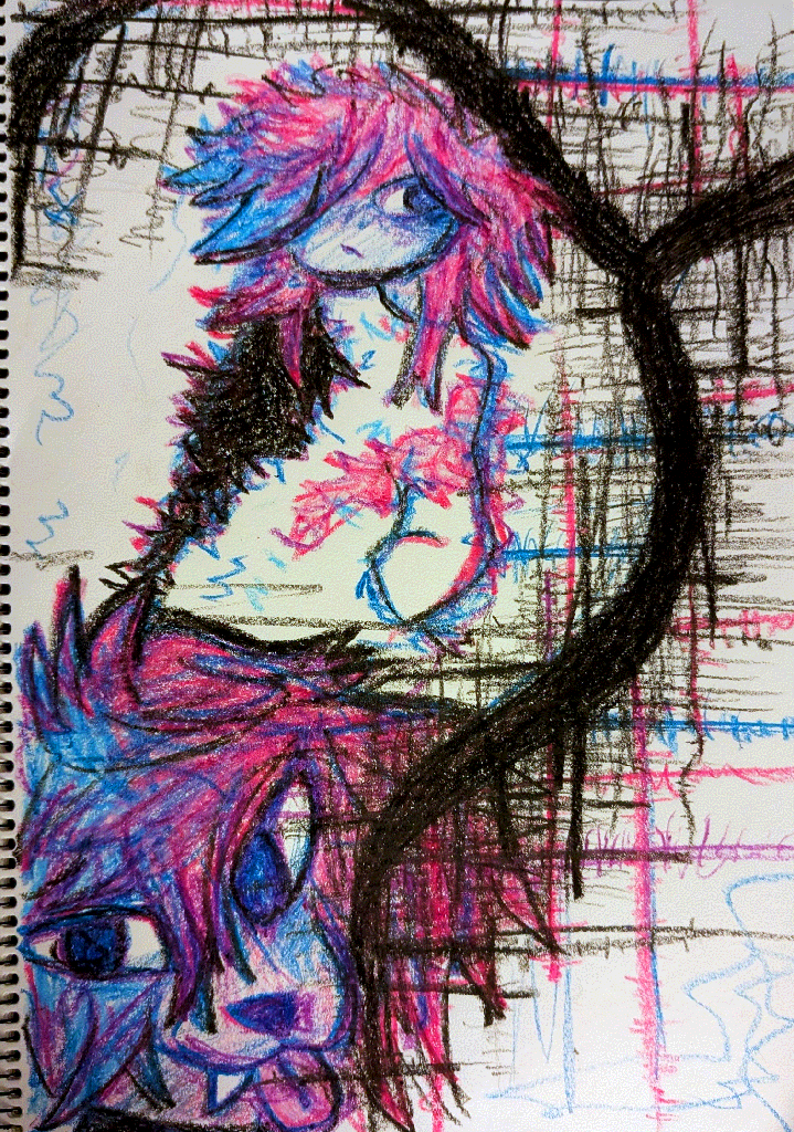 tendrils of corruption around a cyan and red dog-like creature