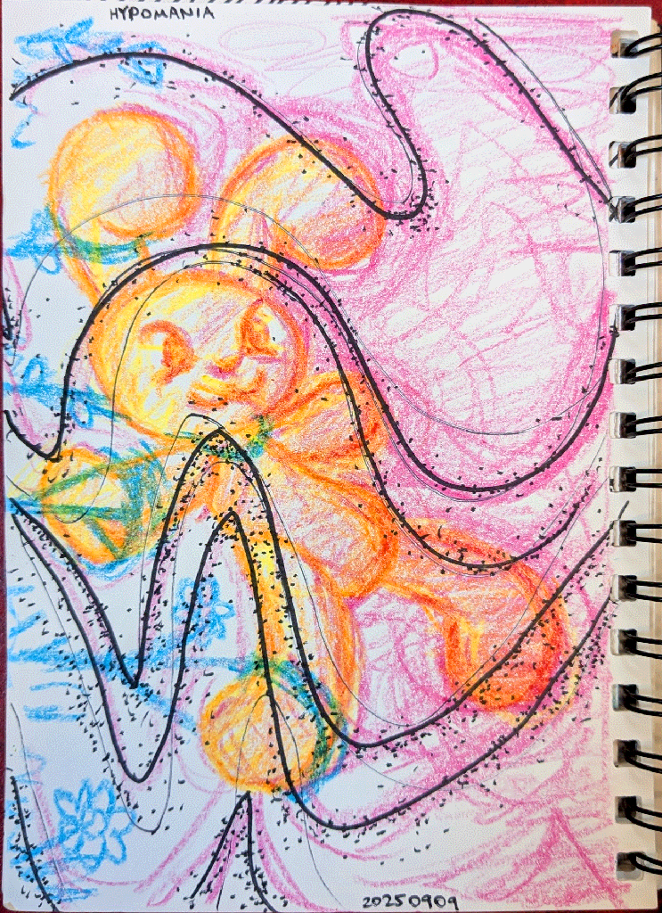 yellow rabbit being pulled through a messy, chaotic void of pink and blue