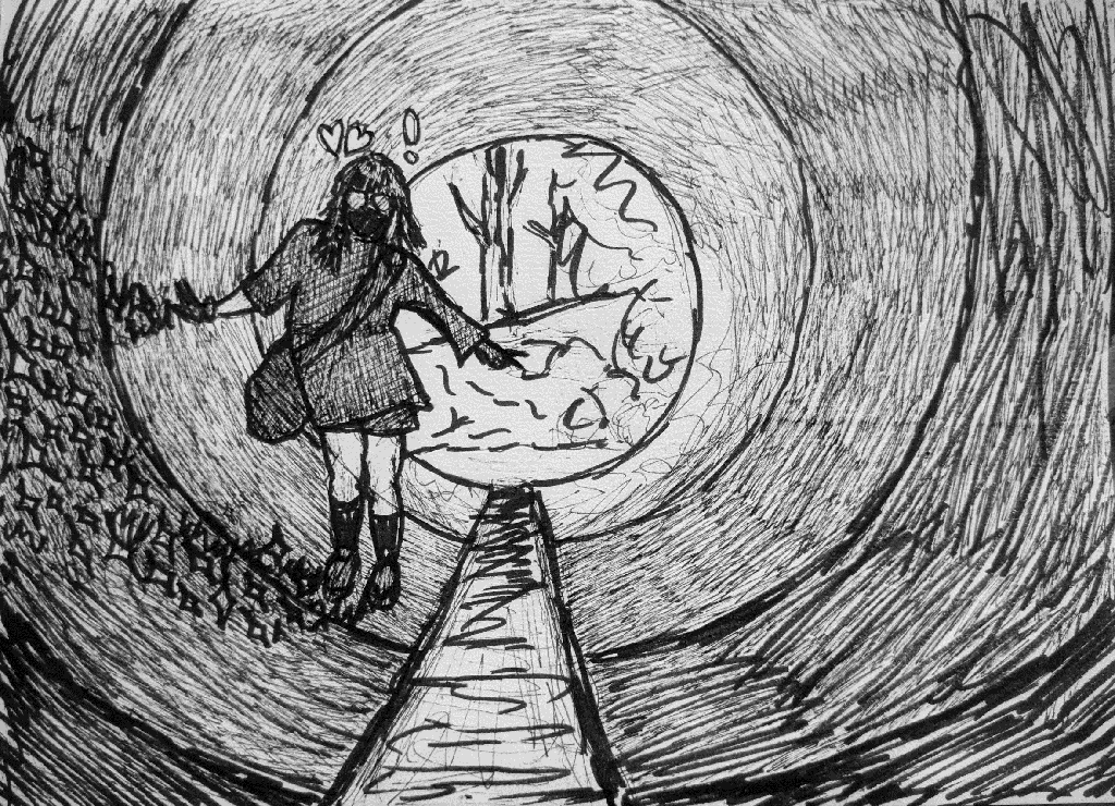 cute girl in a storm drain