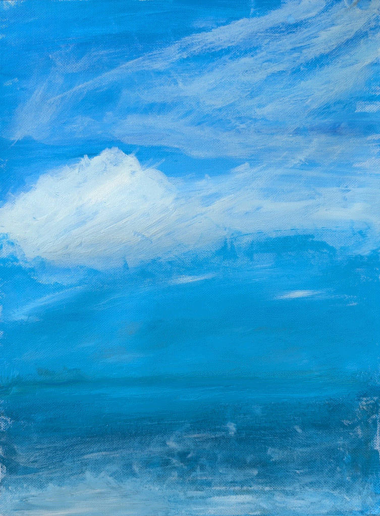 single cloud above an ocean, painted in acrylic