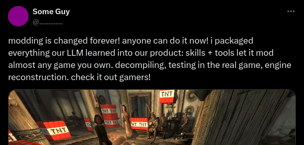 modding is changed forever! anyone can do it now! i packaged everything our LLM learned into our product: skills + tools let it mod almost any game you own. decompiling, testing in the real game, engine reconstruction. check it out gamers!